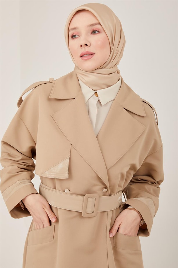 Armine Parlak Garnili Pardesü 23Y8301 Bej