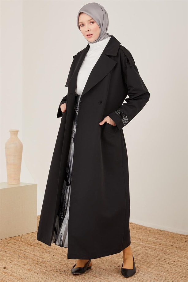 Armine Parlak Garnili Pardesü 23Y8301 Siyah