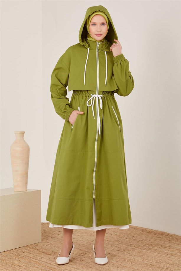 Armine Kontrast Aksesuarlı Pardesü 23Y8306 Yağ Yeşili