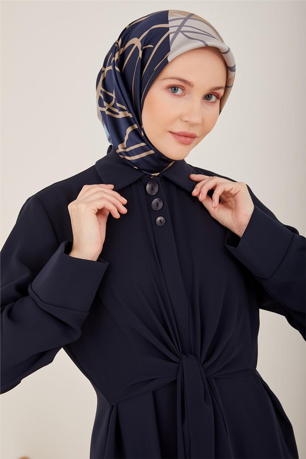 Armine Şifonu Bağlanabilen Taşlı Pardesü 23Y8313 Lacivert
