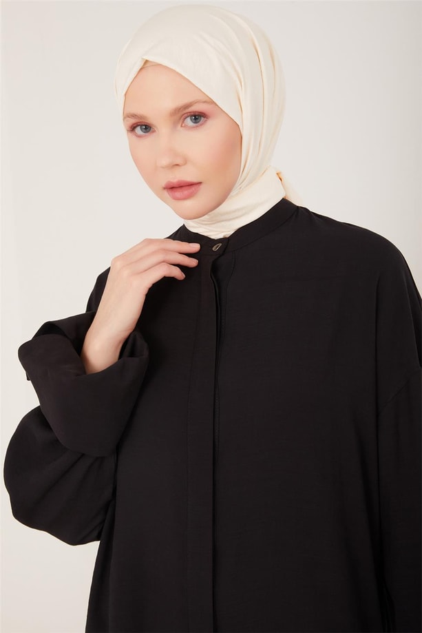 Armine Duble Kollu Kuşaklı Naturel Ferace 23Y8405 Siyah