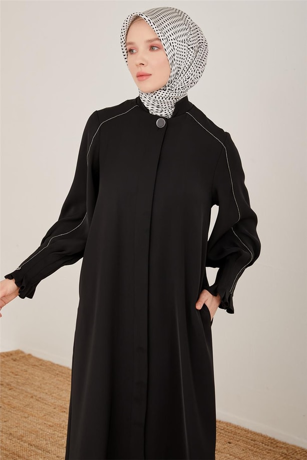 Armine Kolları Taş Şerit Detaylı Ferace 23Y8407 Siyah