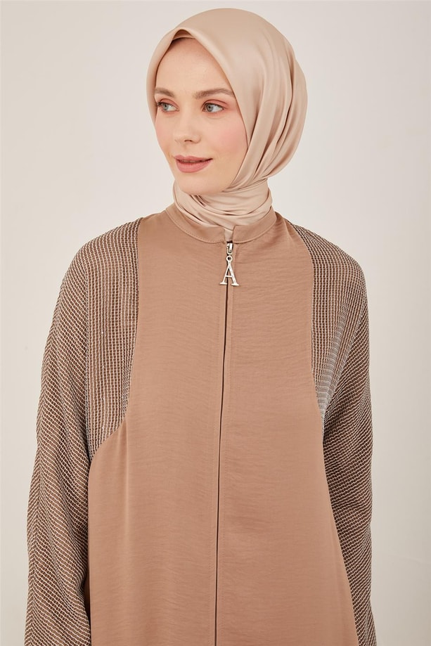 Armine Pullu File Garnili Fermuarlı Ferace 23Y8408 Kum