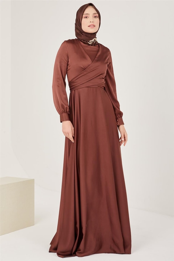 Armine Abiye Elbise 23YD9101 Kahverengi