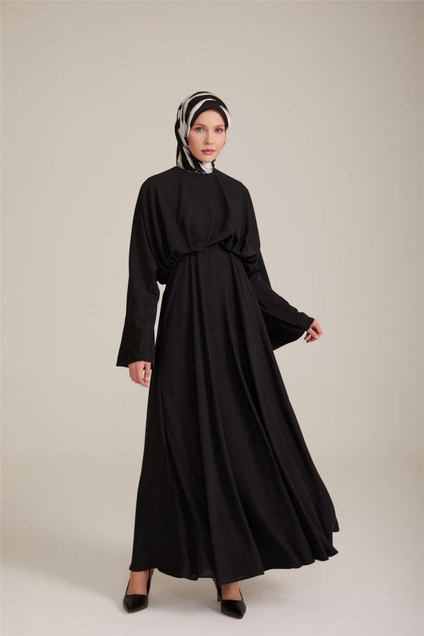 Armine Belinden Dökümlü Şık Elbise 23Y9601 Siyah