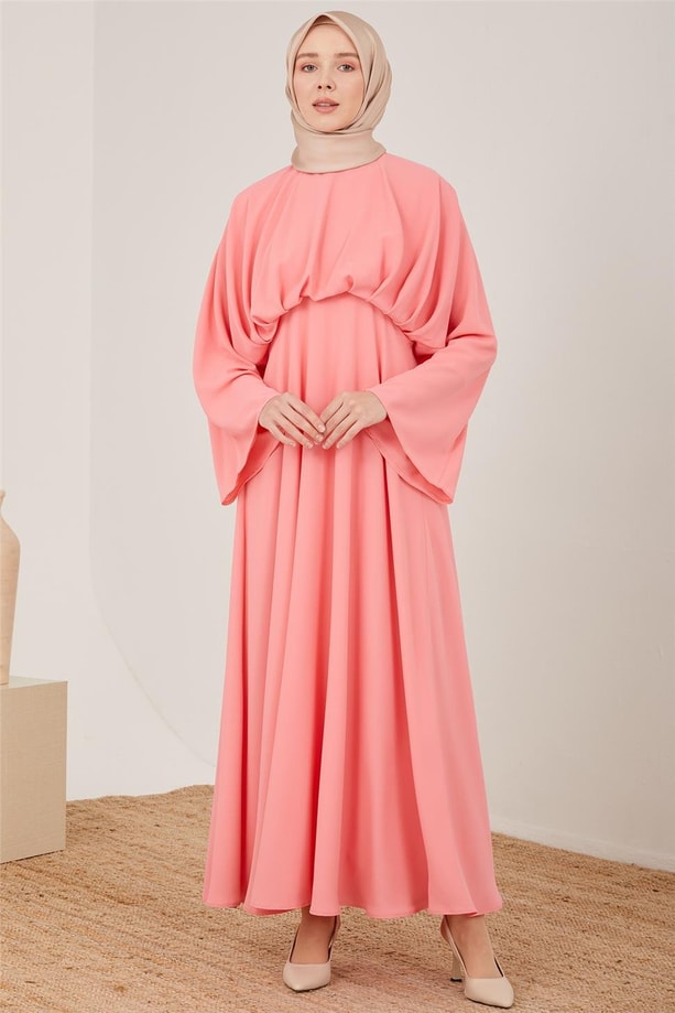 Armine Belinden Dökümlü Şık Elbise 23Y9601 Şeker Pembe