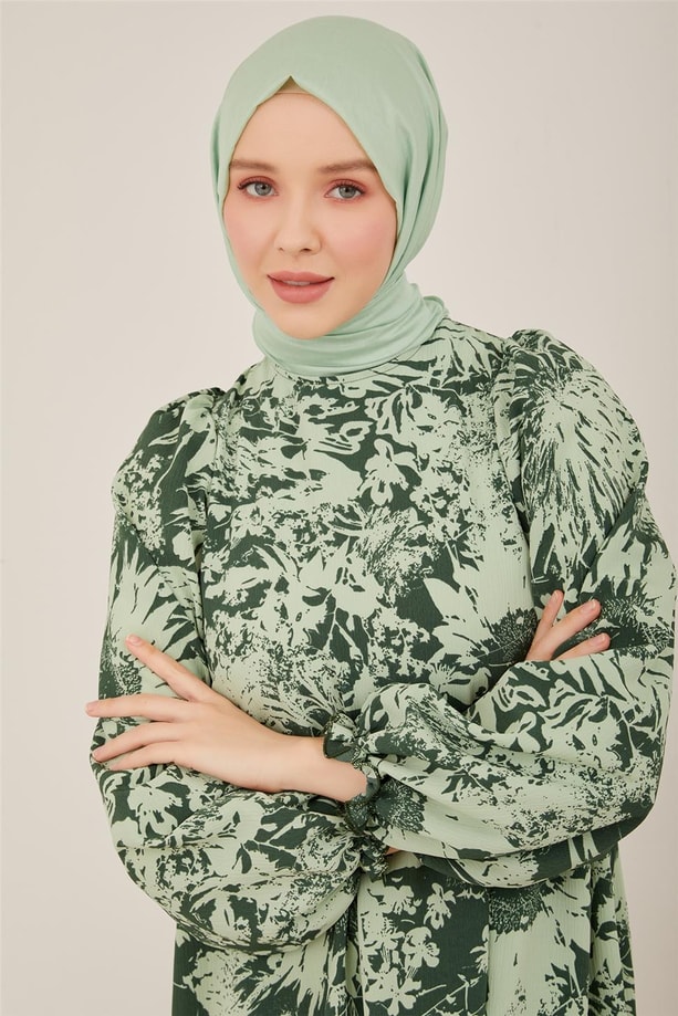 Armine Üç Katlı Desenli Elbise 23Y9607 Haki