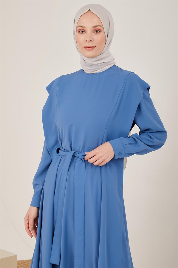 Armine Beli Kuşgözü Detaylı Kuşaklı Elbise 23Y9608 Marine