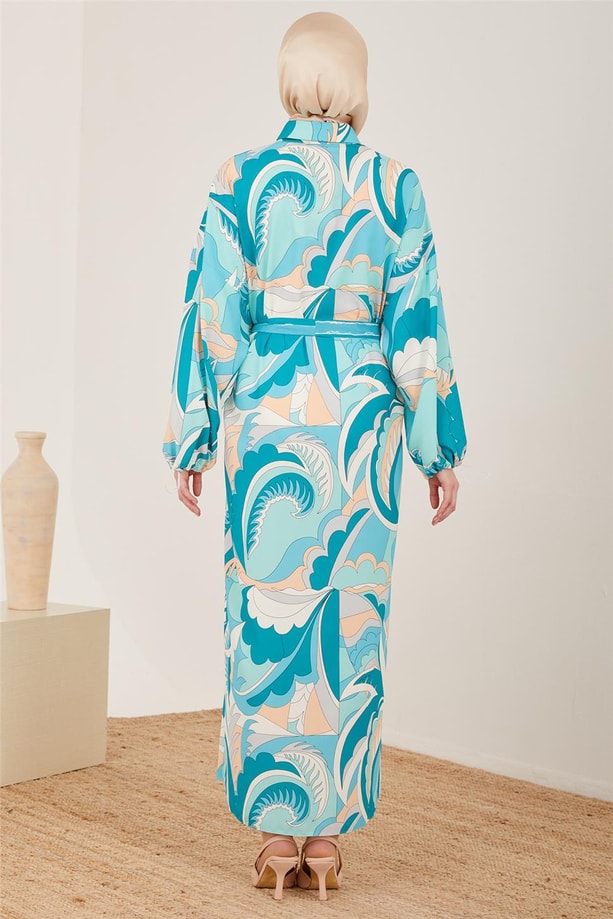 Armine Kemeri Çizgi Garnili Empirme Elbise 23Y9622 Deniz Yeşili