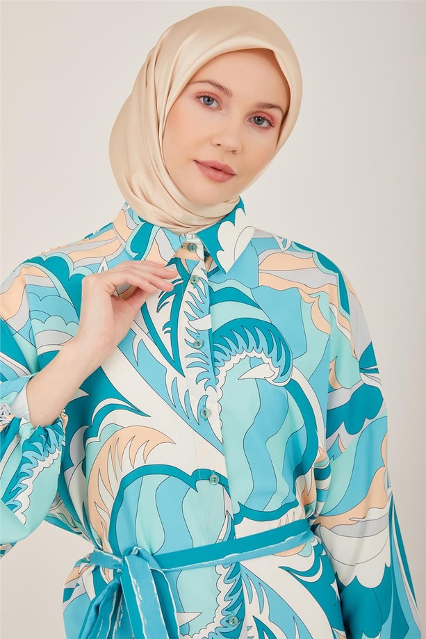 Armine Kemeri Çizgi Garnili Empirme Elbise 23Y9622 Deniz Yeşili