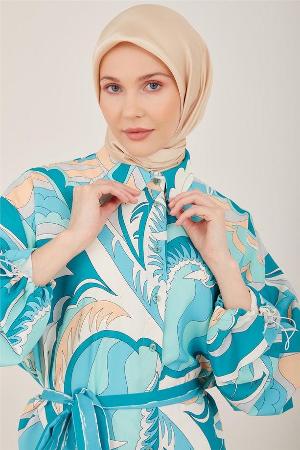 Armine Kemeri Çizgi Garnili Empirme Elbise 23Y9622 Deniz Yeşili