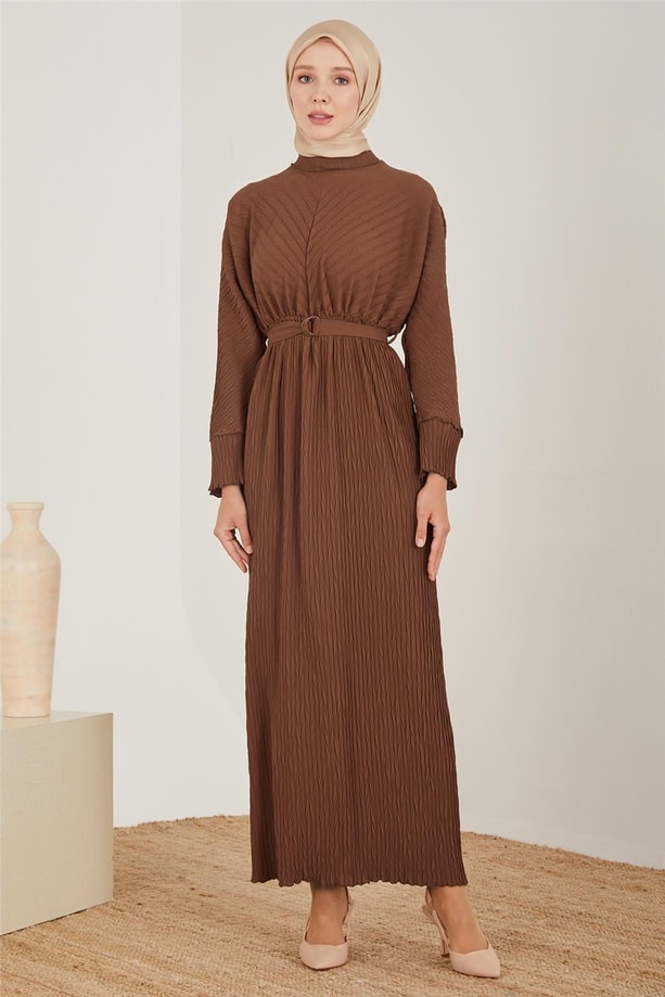 Armine Verev Piliseli Elbise 23Y9626 Çikolata