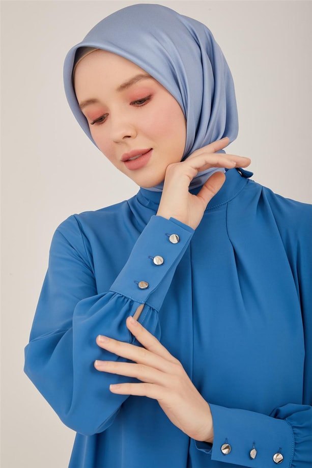 Armine Yakası Pilikaşeli Arkası Bağlama Detaylı Elbise 23Y9637 Marine