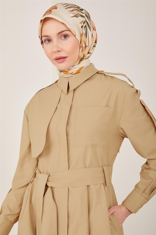 Armine Rüzgarlıklı Pamuk Elbise 23Y9640 Camel