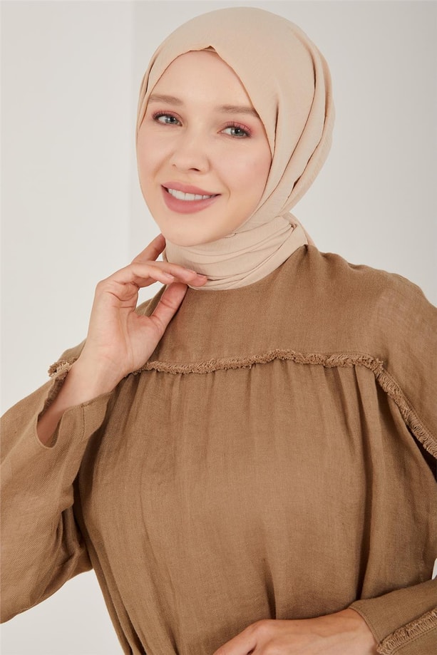 Armine Püsküllü Ve Astarlı Keten Elbise 23Y9652 Kahverengi