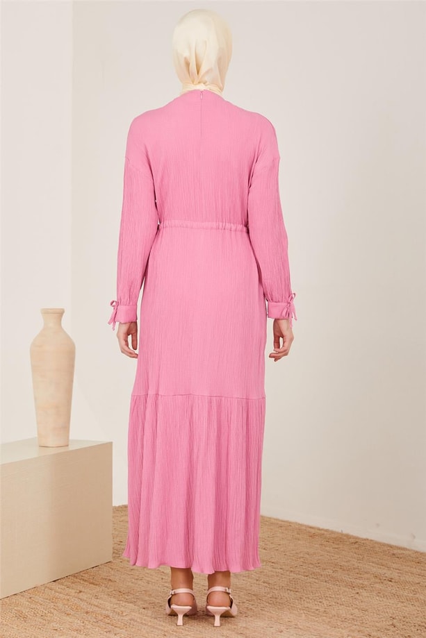Armine İşlemeli Ve Gofretli Beli Ayarlanabilir Elbise 23Y9659 Şeker Pembe