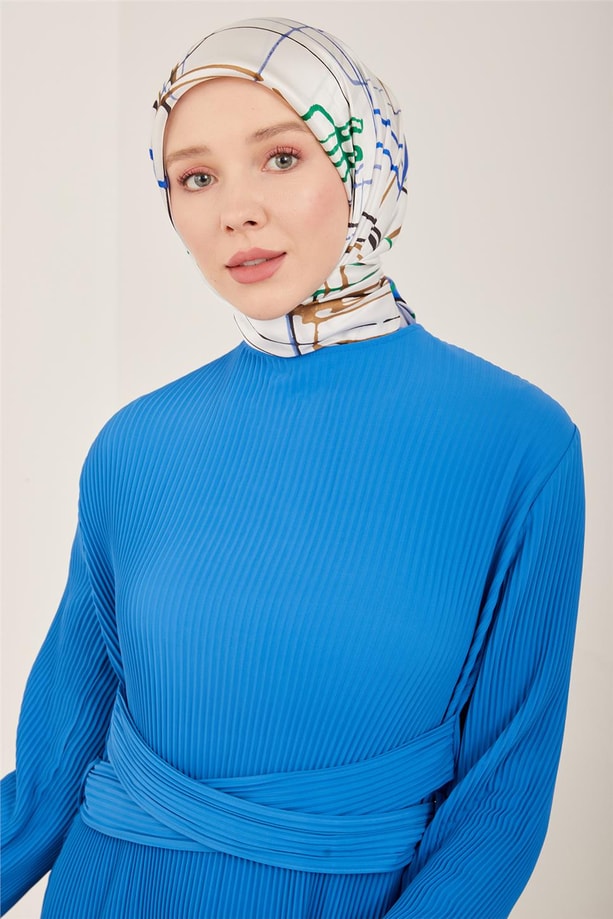 Armine Beli Çapraz Kemerli Piliseli Elbise 23Y9663 Kobalt