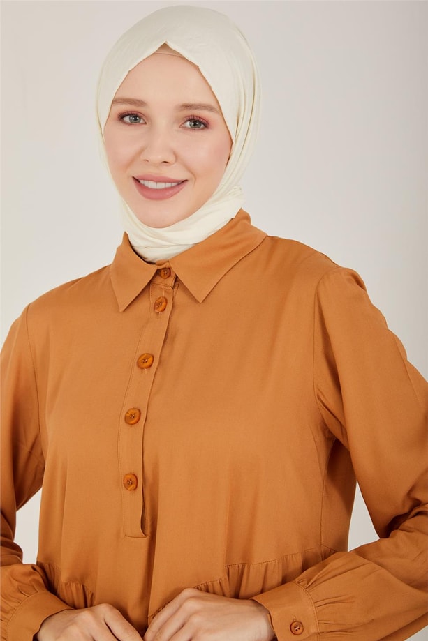 Armine Üçgen Büzgülü Viskon Elbise 23Y9666 Çikolata
