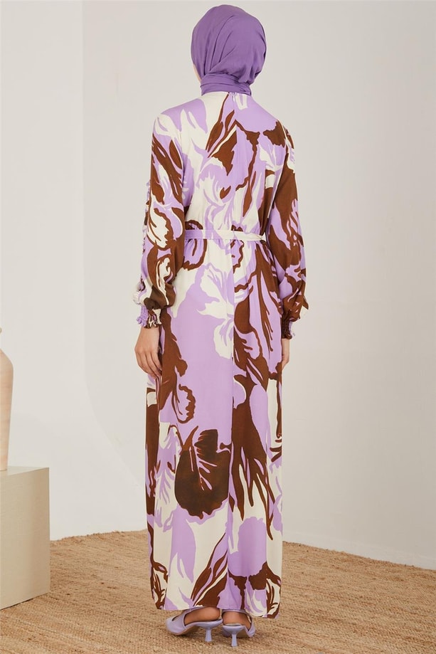 Armine Fırfırlı Desenli Viskon Elbise 23Y9669 Lavanta