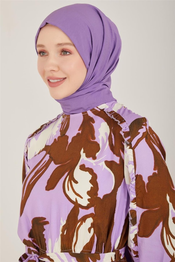 Armine Fırfırlı Desenli Viskon Elbise 23Y9669 Lavanta