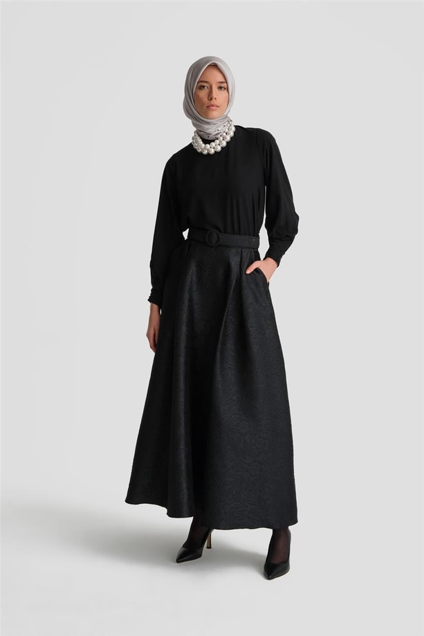 Armine Jakarlı Kabarık Etek 24K1700 Siyah