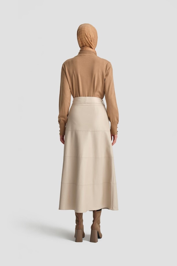 Armine Bağlamalı Deri Etek 24K1706 Bej