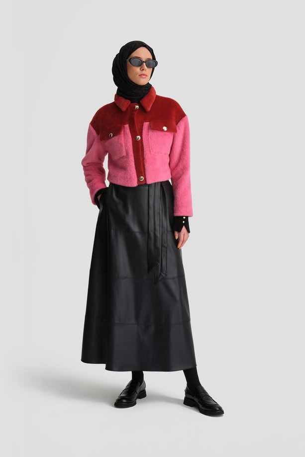 Armine Bağlamalı Deri Etek 24K1706 Siyah