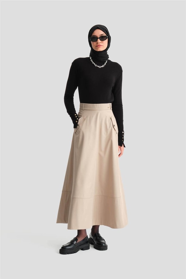 Armine Kalın Dikişli Kloş Etek 24K1712 Taş