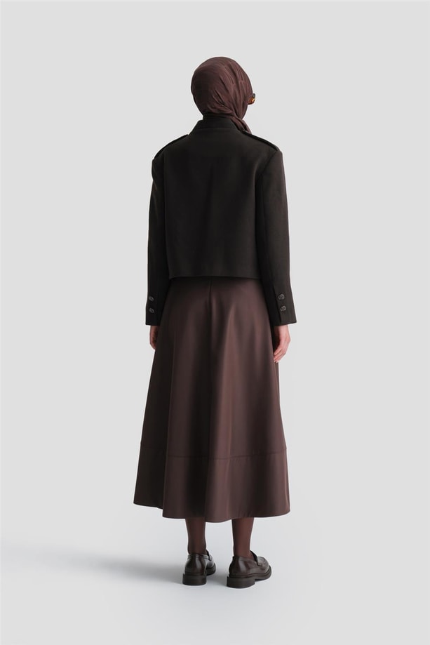Armine Kalın Dikişli Kloş Etek 24K1712 Acı Kahve