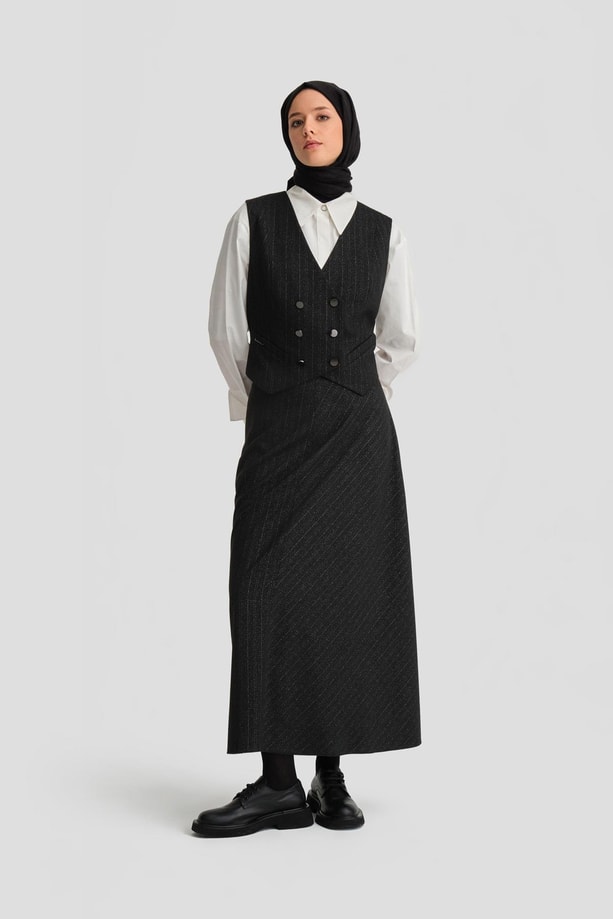 Armine Simli Dokulu Etek 24K1721 Siyah