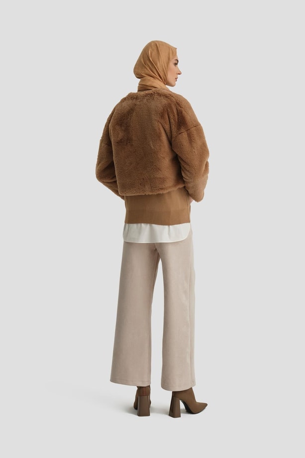 Armine Düz Paça Süet Pantolon 24K2704 Bej