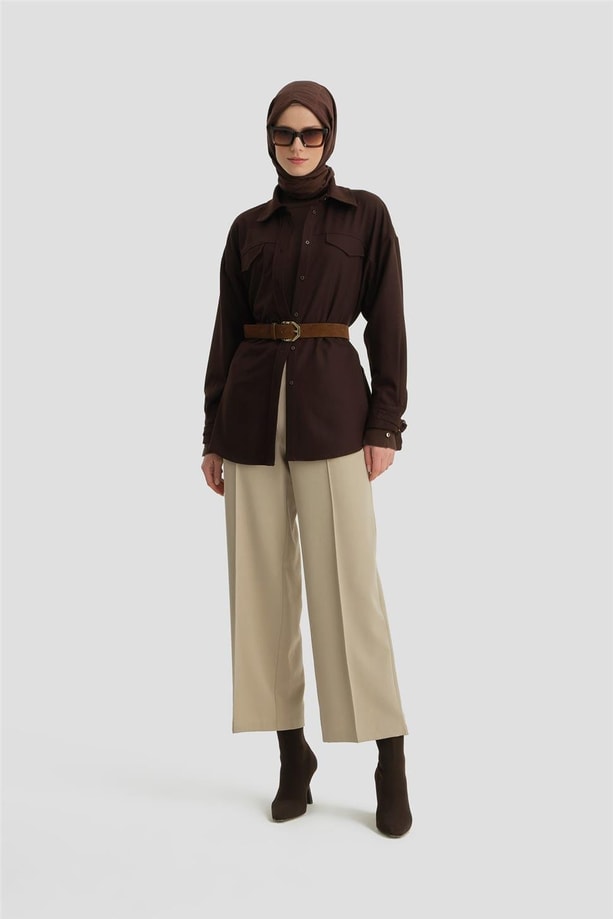 Armine Beli Apoletli Palazzo Pantolon 24KH2722 Bej