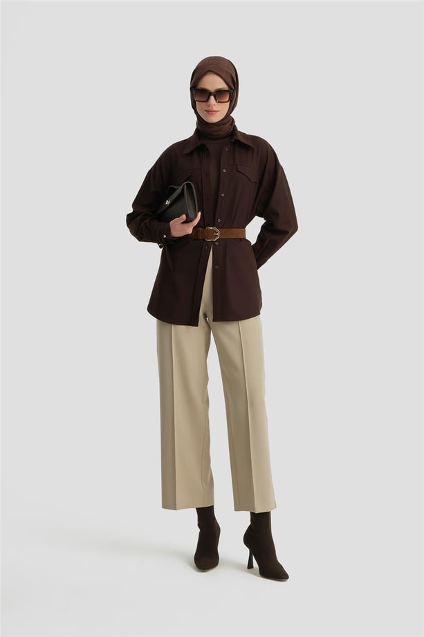 Armine Beli Apoletli Palazzo Pantolon 24KH2722 Bej