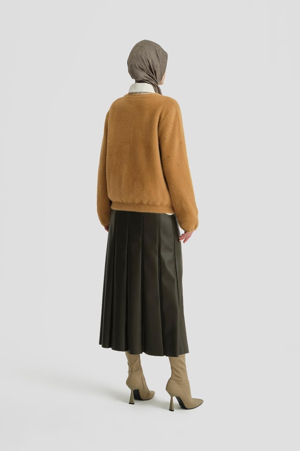 Armine Taş Detaylı Kazak 24KD2806 Camel