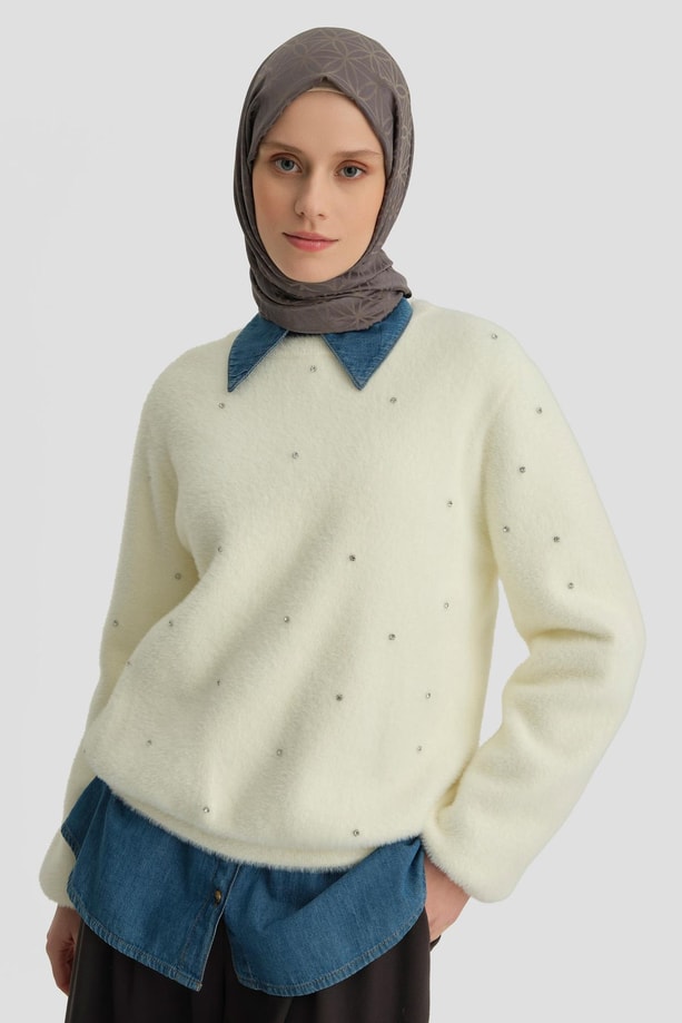 Armine Taş Detaylı Kazak 24KD2806 Aytaşı