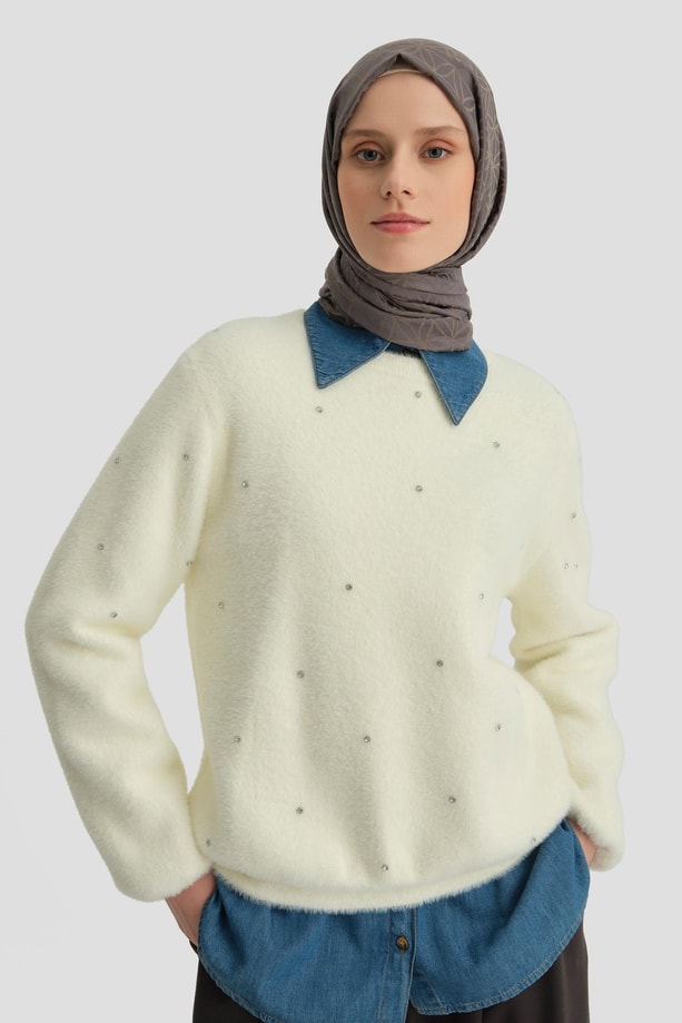 Armine Taş Detaylı Kazak 24KD2806 Aytaşı