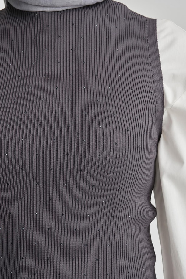 Armine Taşlı Triko 24KD2807 Füme