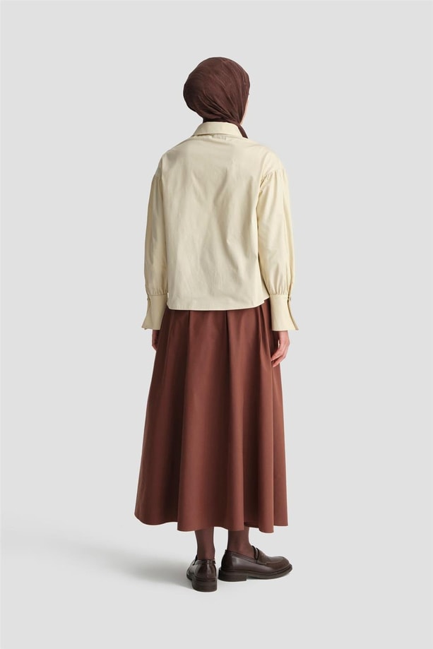 Armine Sivri Yakalı Floş Keten Gömlek 24K3602 Aytaşı