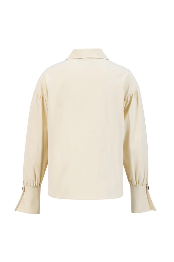 Armine Sivri Yakalı Floş Keten Gömlek 24K3602 Aytaşı