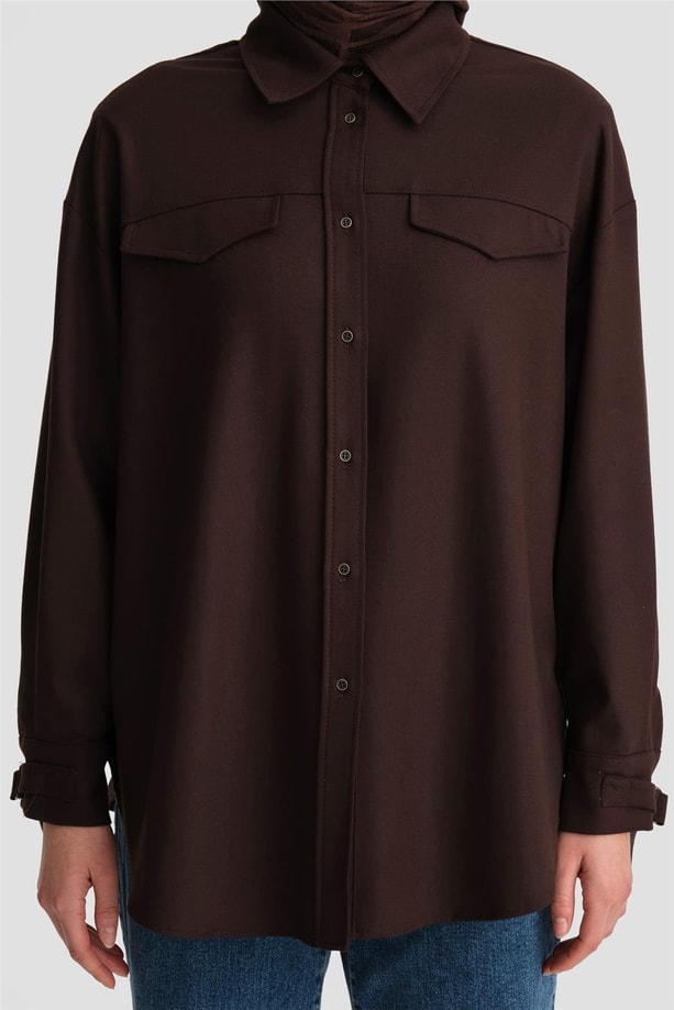 Armine Manşeti Tokalı Gömlek 24K3606 Acı Kahve