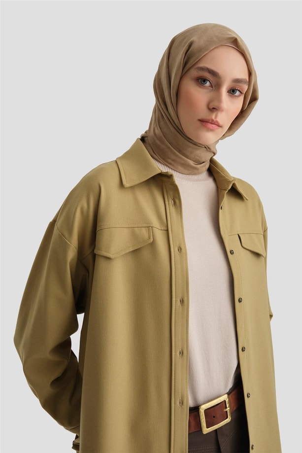 Armine Manşeti Tokalı Gömlek 24K3606 Zeytin