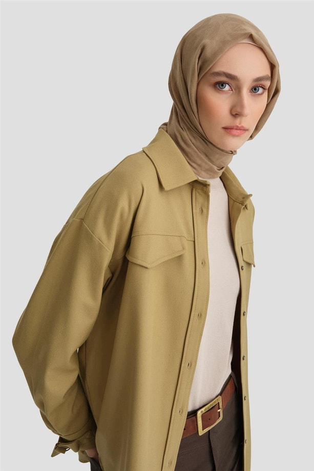 Armine Manşeti Tokalı Gömlek 24K3606 Zeytin