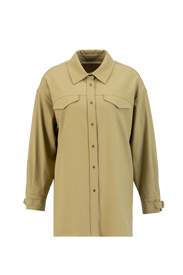 Armine Manşeti Kemer Detaylı Gömlek 24K3606 Zeytin