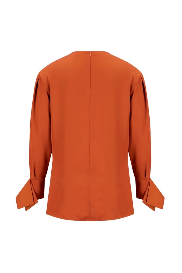 Armine Manşeti Kuşaklı Bluz 24K3612 Kiremit