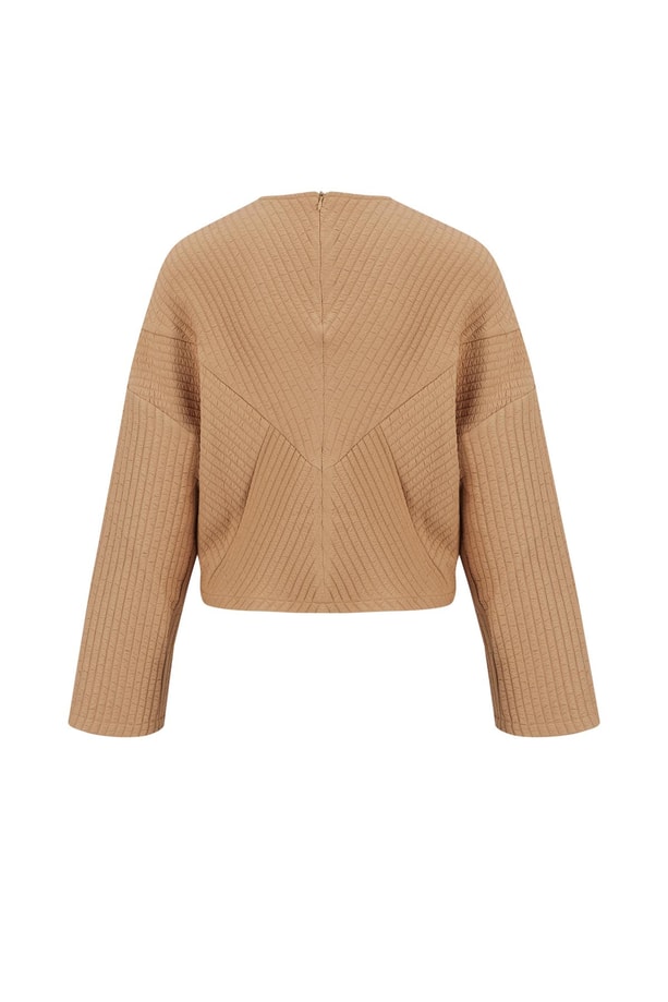 Armine Örme Çizgi Efektli Bluz 24K3616 Camel