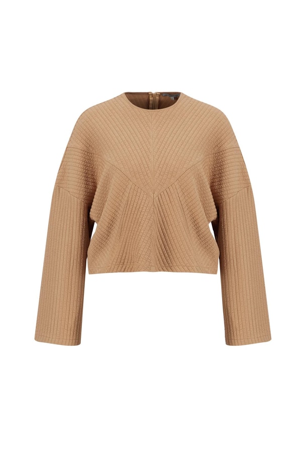 Armine Örme Çizgi Efektli Bluz 24K3616 Camel