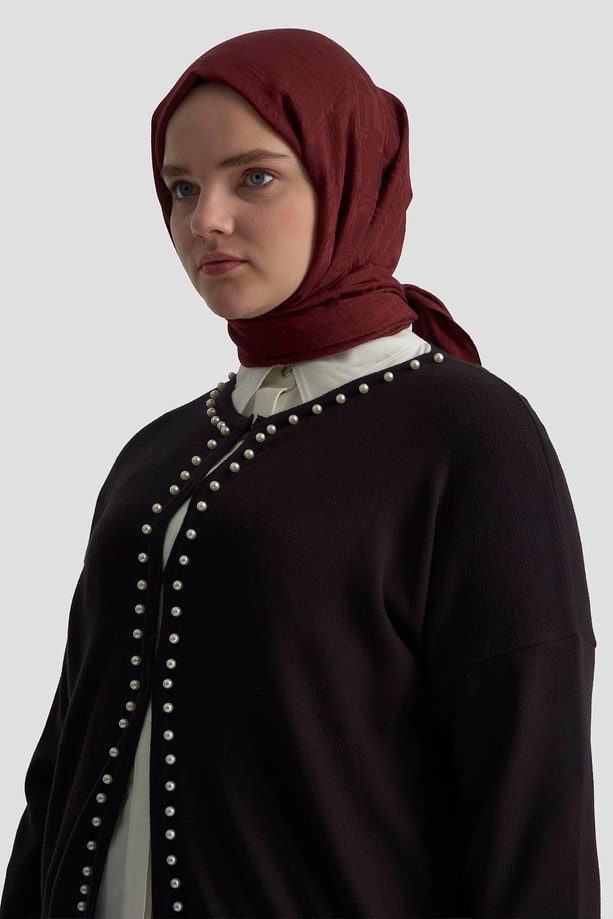 Armine İncili Triko Hırka 25KD4202 Siyah
