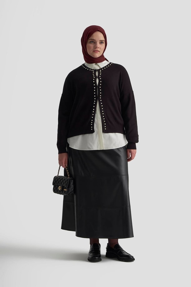 Armine İncili Triko Hırka 25KD4202 Siyah