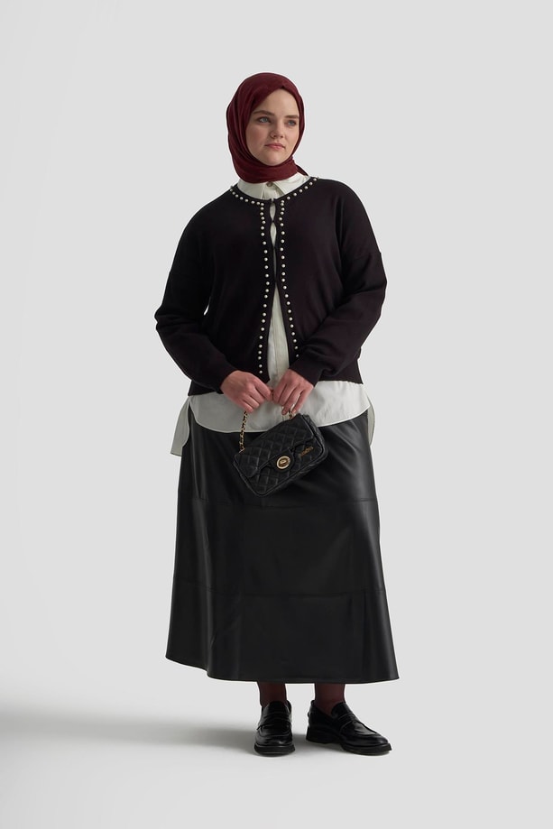 Armine İncili Triko Hırka 25KD4202 Siyah