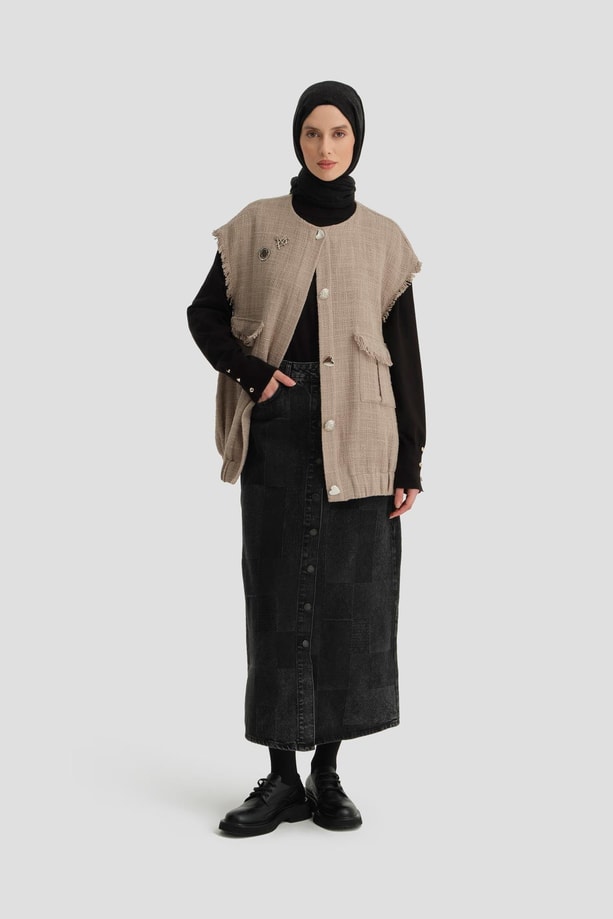 Armine Tüvit, Broşlu Yelek 24K4205 Vizon